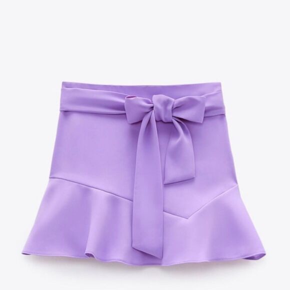 EUC ZARA Ruffle Skort With Waist Tie, Lilac, Sz. M - Picture 2 of 11
